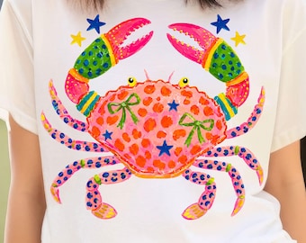 Preppy Crab PNG, buntes Küsten Sommer Strand Shirt Design, nautisches Leben im Meer (digitaler Download)