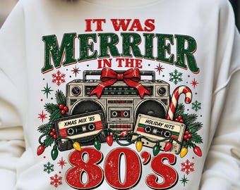 it was merrier in the 80s christmas png, retro boombox vintage sublimation (Digital Download)