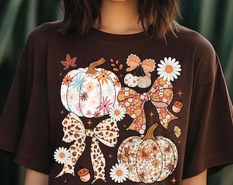 Floral Pumpkin and Bow PNG – Boho Fall Leopard & Daisy Sublimation, Digital Download