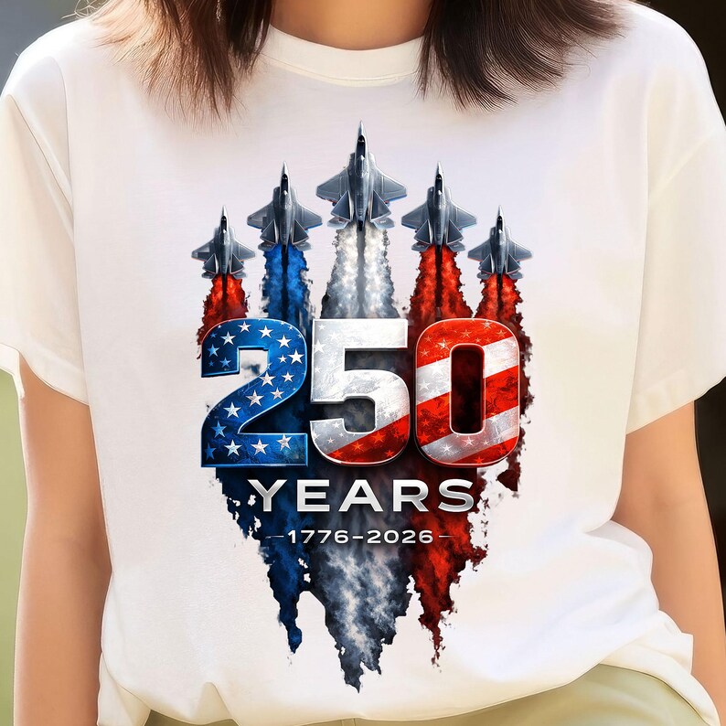 American freedom themed design featuring military jets and flag colors.