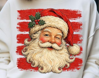Vintage Santa Claus PNG, Hand Painted Brushstroke Stripes Retro Christmas (Digital Download)
