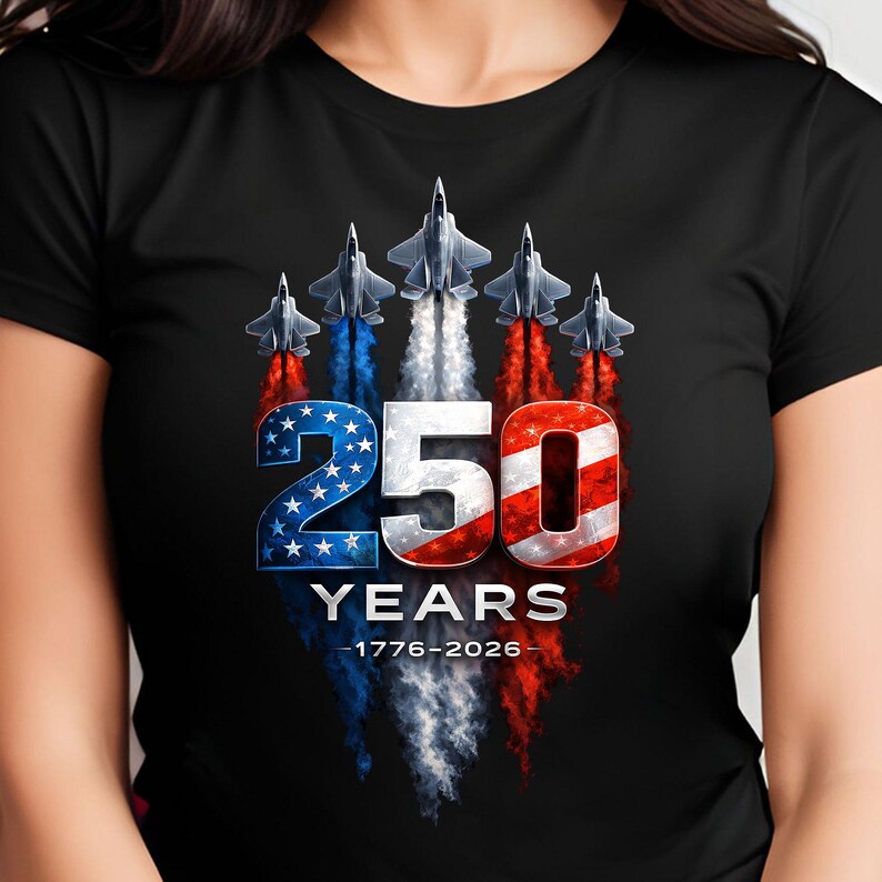 USA 250 years sublimation design with modern military aircraft artwork.