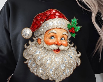 Retro Christmas Rhinestone Santa PNG: Glitter Diamond Sparkly Christmas (Digital Download)