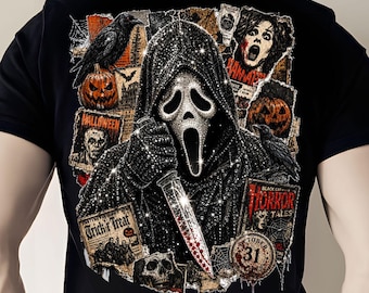 Halloween PNG, Rhinestone Glitter Ghost Face, Spooky Vintage Sublimation Design (Digital Download)
