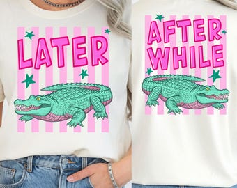 Later Gator PNG, lustiger Alligator After zwar Krokodil, Retro rosa Streifen (digitaler Download)