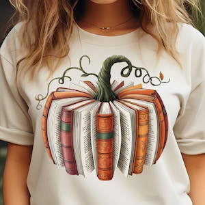 Pumpabokstapel PNG: Höst Höst Bokälskare Halloween Lärare Sublimering (Digital Nedladdning)