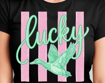 Lucky Duck PNG, Retro rosa gestreift, Preppy Sommer Trendy Shirt Print Sublimation (digitaler Download)
