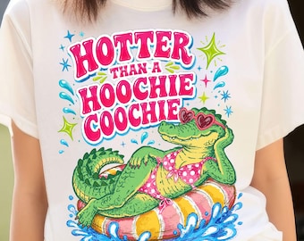 Heißer als ein Hoochie Coochie PNG, lustiger Sommer-Alligator, Retro Beach Vibes (Digitaler Download)