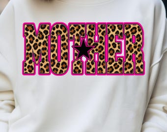 Mother Leopard Print PNG, Mama Star T-Shirt Print Sublimation (Instant Digital Download)