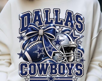 Dallas Cowboys PNG, Sparkle Rhinestone Football Bow Helmet, Western Sports Sublimation (Digital Download)