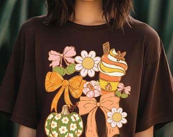 Retro Coquette Fall PNG: Pumpkin Spice Latte, Boho Floral (Digital Download