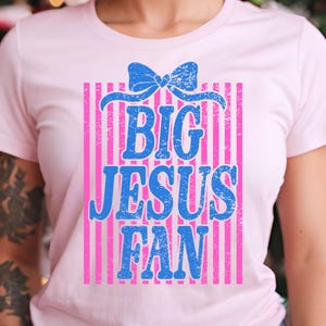 Gran fan de Jesús PNG, fe cristiana, amante de Jesús, lazo retro con rayas (descarga digital)