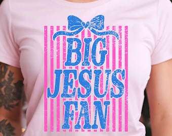 Großer Jesus Fan PNG, christlicher Glaube, Jesus Liebhaber Retro Bow Stripes (Digitaler Download)