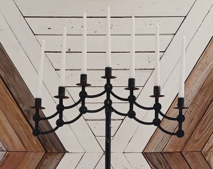 Floor Standing Candelabra With 7 Candle Holders Tall Black Wrought Iron