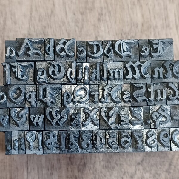 Antique Letterpress Letter Blocks | Unique Font | Printer Block Letters Numbers & Punctuation | Newspaper Type | Vintage Industrial