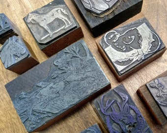 Antique Letterpress Block | Autumn | Turkey | Chick | Dogs | Sea Horse | Eagle | Deer | Kangaroo | Ham | Vintage Printer Block Stamp | Type