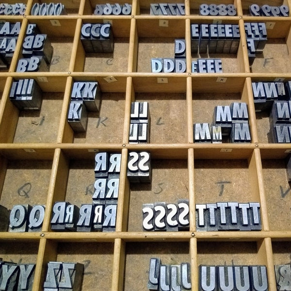 Antique Letterpress Letter Blocks | Vintage Printer Block Letters, Numbers, Punctuation | Newspaper Type Print | Industrial Salvage