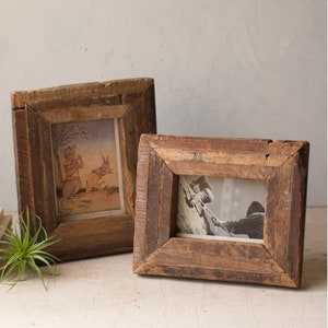 2 Rustic Photo Frames | Set of Wood Frames | Modern Farmhouse | Office Desk Photo Display | Vintage Weathered Patina | Rustic | Repurposed