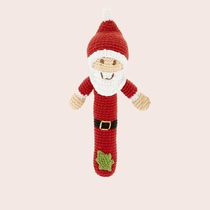 Santa Rattle Handmade Kids Soft Toy Pebble Fair Trade Baby or Toddler Gift Knit Stuffed Santa Holiday Gift Stocking Stuffer image 1