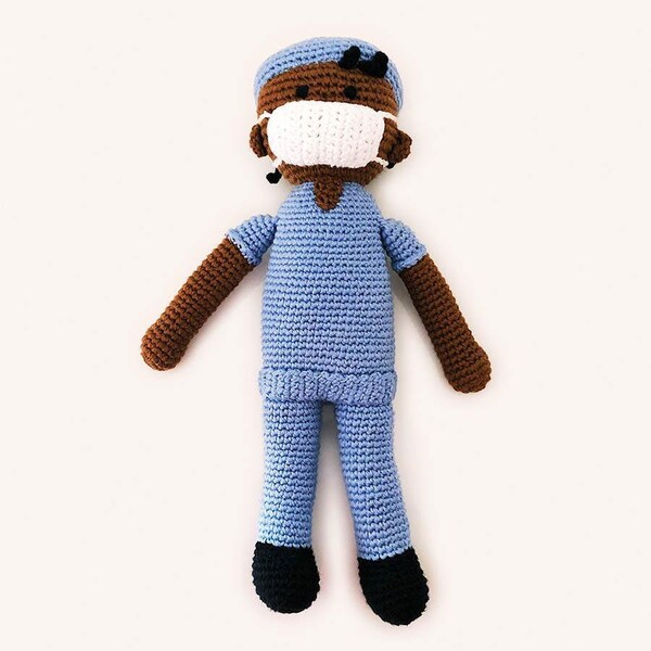 Nurse | Doctor in Blue Hospital Scrubs with Mask | Fair Trade | Handmade Kids Soft Toy | Healthcare Worker | Pretend Play | Machine Washable