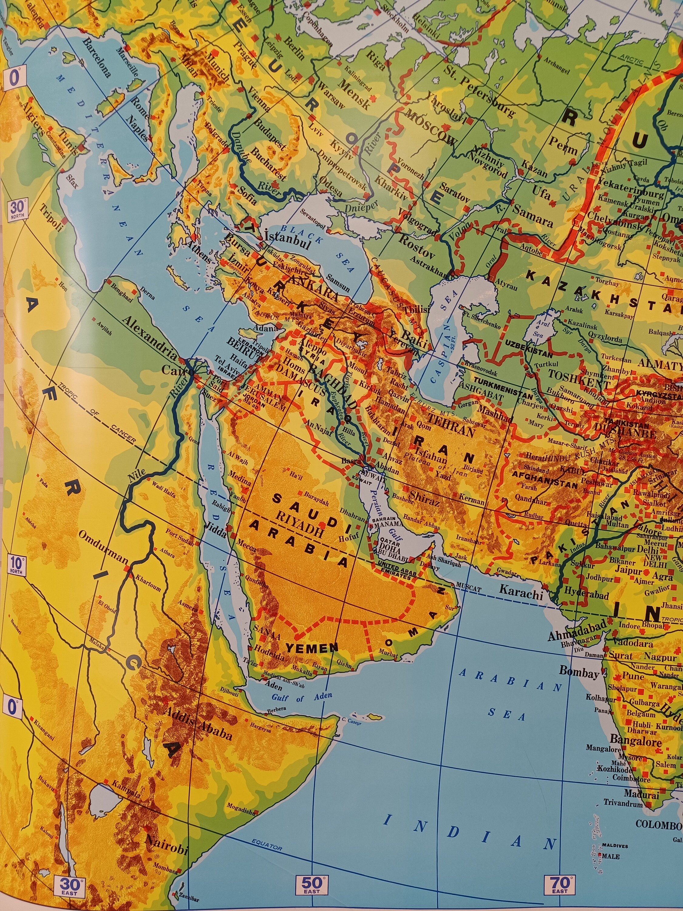 Southwest Asia Physical Map Mountains