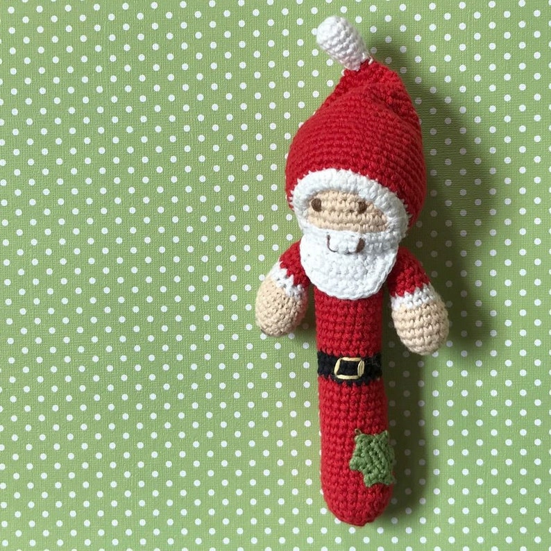 Santa Rattle Handmade Kids Soft Toy Pebble Fair Trade Baby or Toddler Gift Knit Stuffed Santa Holiday Gift Stocking Stuffer image 3
