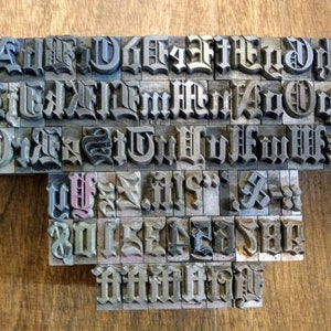 Antique Letterpress Letter Blocks | Engraver's Old English Font | Printer Block Letters Numbers Punctuation | Newspaper Type | Industrial
