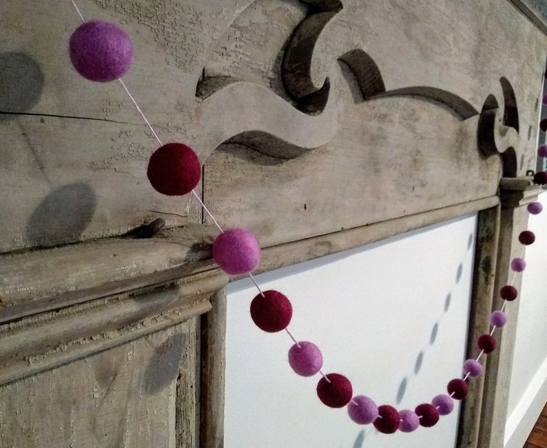 Nursery Decor 1 Wool Felt Ball Adjustable Pom Poms Birthday Party Decoration Purple Pom Pom Garland Bunting for Girl/'s Bedroom