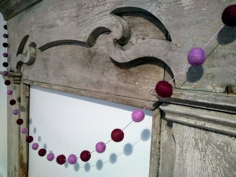 Nursery Decor 1 Wool Felt Ball Adjustable Pom Poms Birthday Party Decoration Purple Pom Pom Garland Bunting for Girl/'s Bedroom