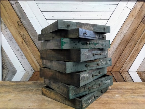 Green Drawer Vintage Green Antique Wooden Drawers Etsy
