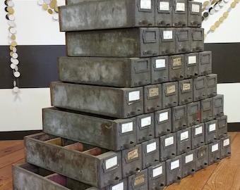 Wood and Metal Bin; Bin; Wall Bin; Industrial Decor; Industrial Salvage; Metal Bin; Card Catalog Drawer; Pockets for Walls; Magnolia Market