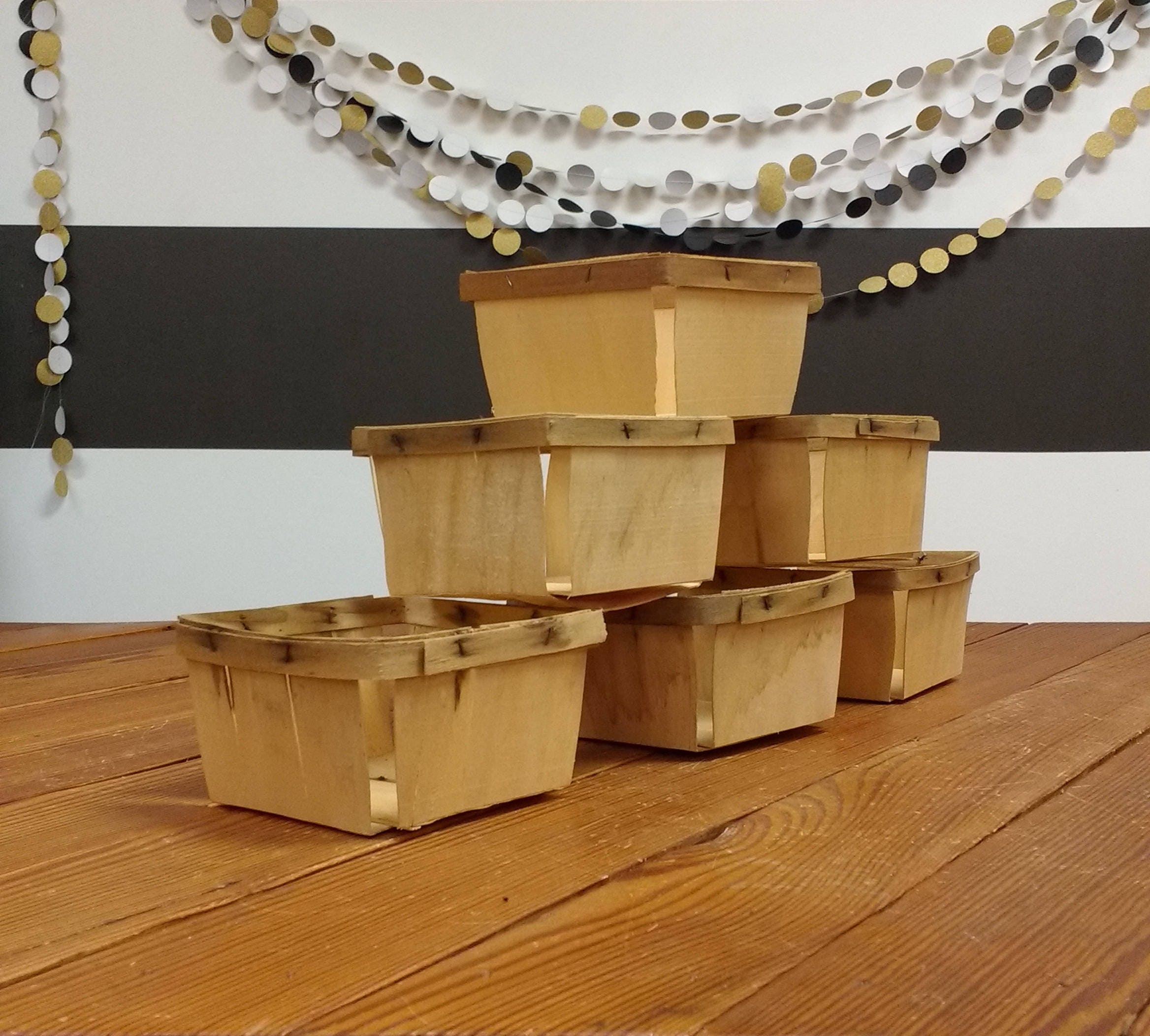 Lot of Wood Quart Sized Berry Baskets Six 6 Half Dozen Etsy