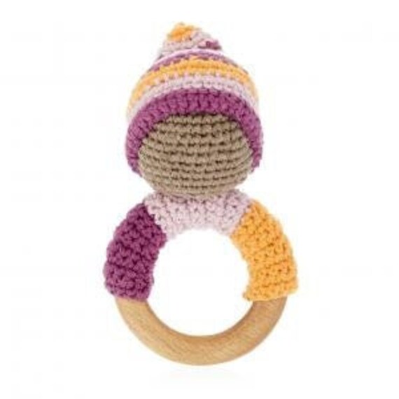 Organic Montessori Baby Toy Purple Pixie Wooden Teething Ring Eco