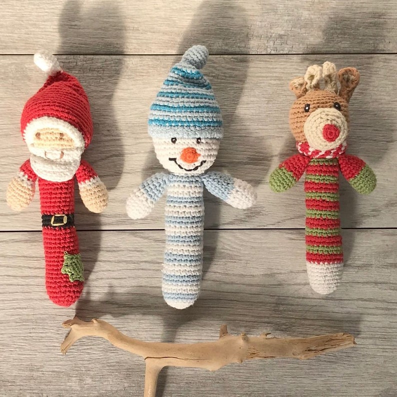 Santa Rattle Handmade Kids Soft Toy Pebble Fair Trade Baby or Toddler Gift Knit Stuffed Santa Holiday Gift Stocking Stuffer image 2