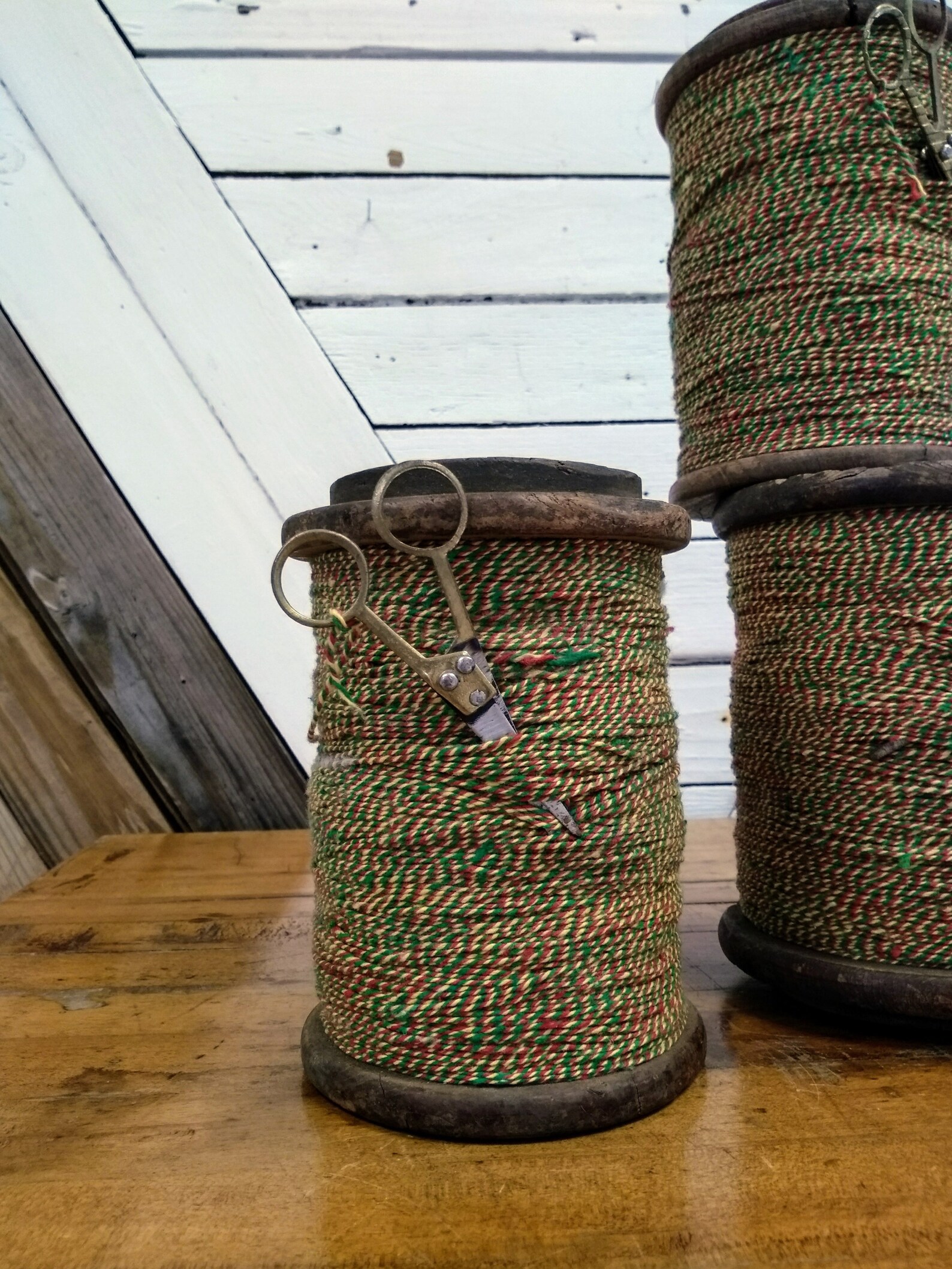 Wooden Sewing Spool With Twine and Scissors Industrial Etsy