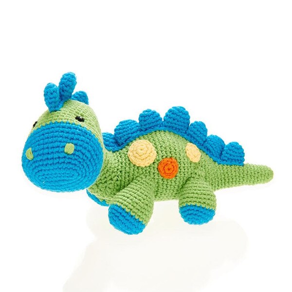 Stegosaurus | Handmade Kids Knit Soft Toy | Gift | Pebble | Kahiniwalla | Fair Trade | Green Blue Dinosaur | Machine Washable | Pretend Play