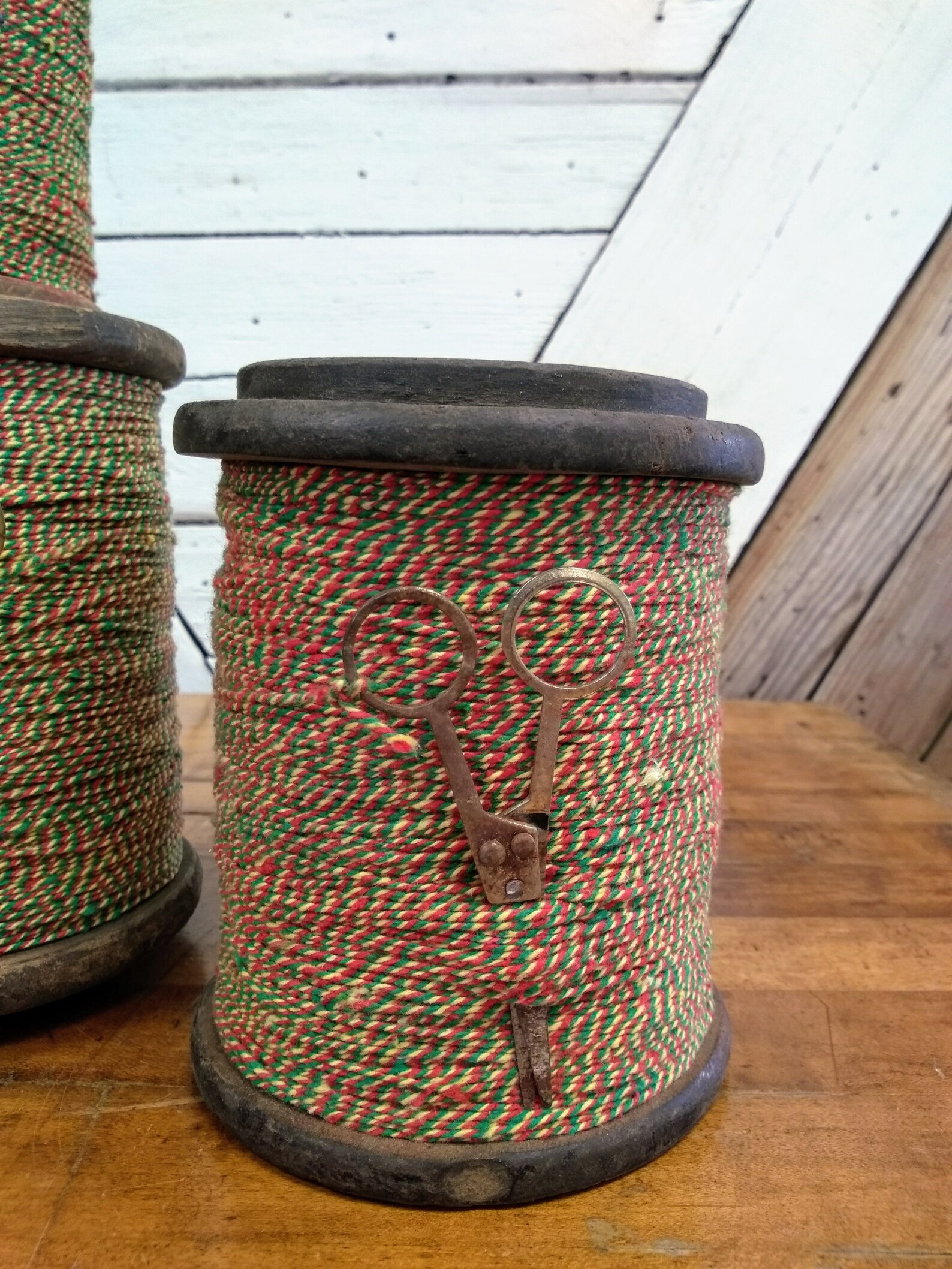 Wooden Sewing Spool With Twine and Scissors Industrial Etsy