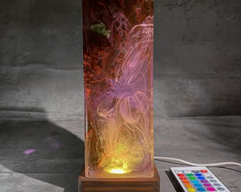 Abstract Resin Smoke Lamp – Handmade LED Epoxy Light | 16 Color Remote Mood Lamp for Ambient Decor