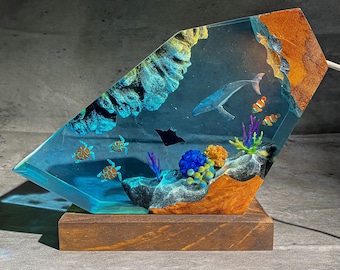 Personalized Ocean Resin Lamp, Whale Sea Turtle Night Light, Marine Life Decor, Ocean Lover Gift