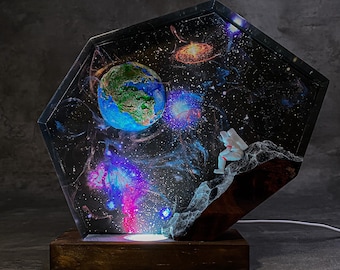 宇宙飛行士ギャラクシーランプ、宇宙樹脂ナイトライト、地球星雲エポキシランプ、宇宙LED装飾、SFルーム装飾、宇宙好きへのギフト