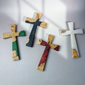 Handmade Resin Wood Cross Wall Decor – Epoxy Burl Wood Christian Cross, Rustic Religious Gift for Home or Church
