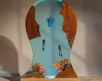 クジラ レジン ランプ 海波 海アート レジンランプ クジラとウミガメと