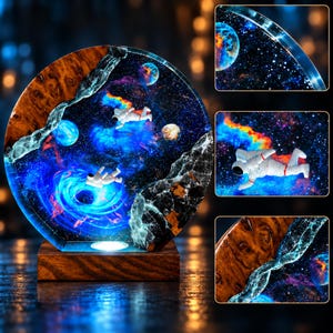宇宙飛行士ギャラクシーランプ、宇宙樹脂ナイトライト、ブラックホールエポキシランプ、宇宙LED装飾、男性へのギフト、SFルーム装飾 画像 3