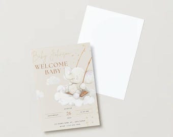 Elephant Baby Shower Invitation, Neutral Cream Swing, Editable Template (Digital)