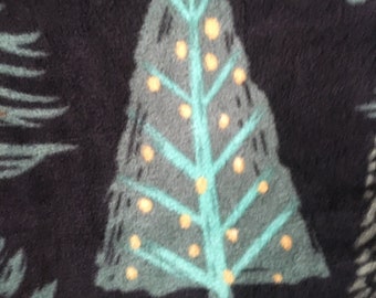 Trees in Many Shapes on Black with Brown Fleece Blanket - This Blanket is Ready to Ship NOW