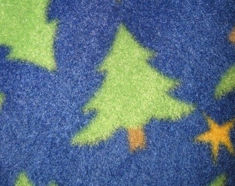 Yellow Stars and Little Green Trees on Blue with Gold Fleece Blanket - This Blanket is Ready to Ship NOW