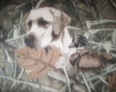 Dogs and Ducks Among the Grass with Rust Fleece Blanket - This Blanket is Ready to Ship NOW