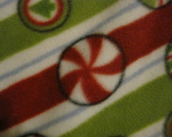 Holiday Candy on Green and Red with GREEN Fleece Handmade Throw - This Blanket is Ready to Ship NOW