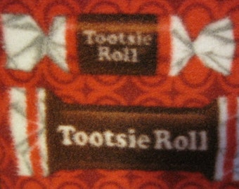 Tootsie Rolls on Red with Brown Handmade Blanket