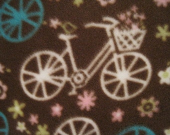 Bicycles and Flowers on Brown with Blue Blanket - This Blanket is Ready to Ship NOW